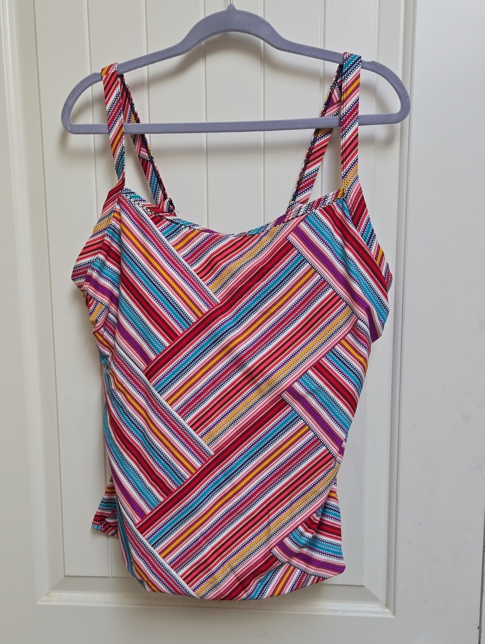 Krista Striped Multicolor Swim Tank Top - Pink, Red, Teal & Yellow